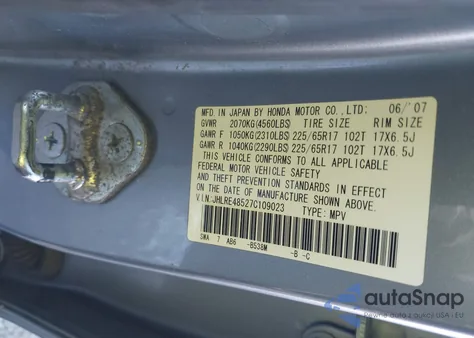 2007 Honda Cr-V Ex from USA, damaged, VIN JHLRE48527C109023